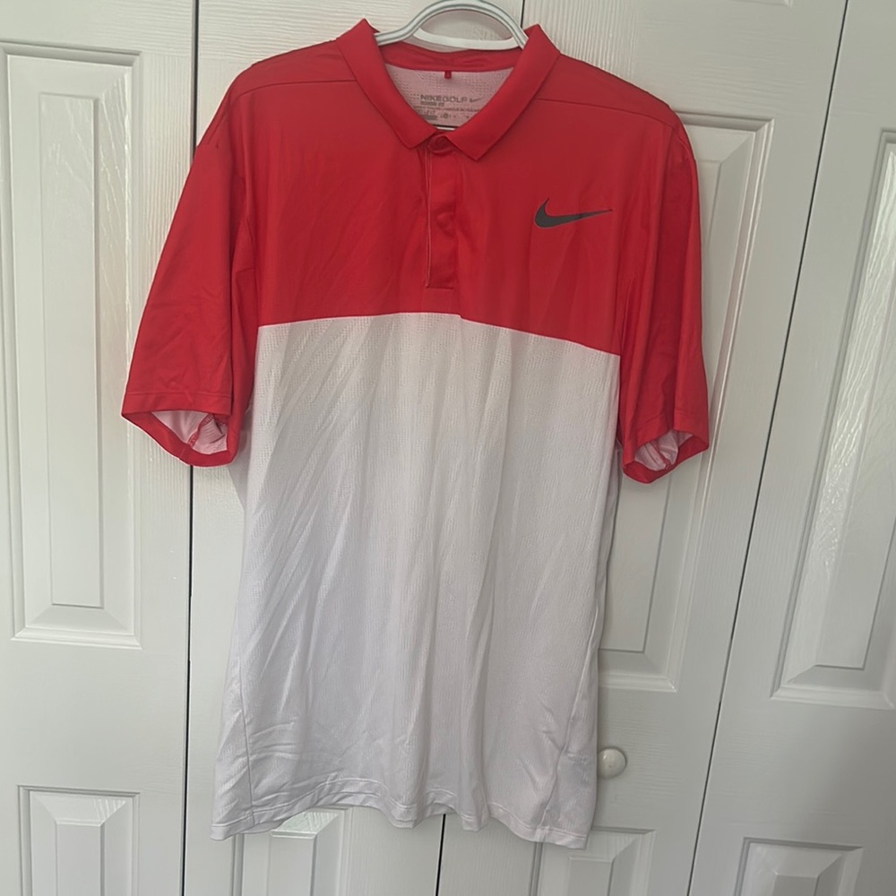 Nike Red and White Athletic Polo Shirt